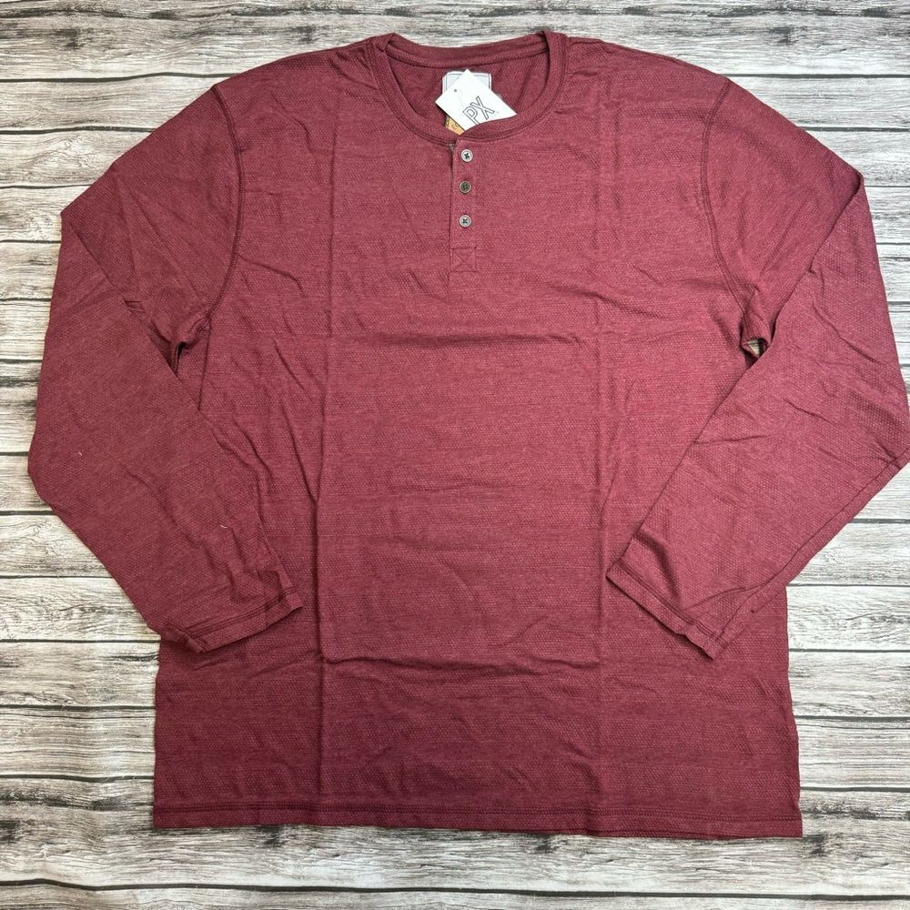 Men's PX XXL Maroon Long Sleeve Henley Shirt Lightweight NWT